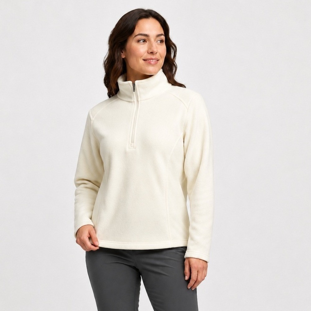 Lands' End Polartec Aircore 100‎ Ivory Quarter Zip Fleece Pullover Mock Neck